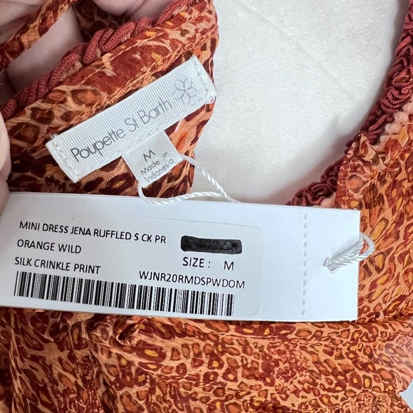 NWT Poupette St Barth Jena Ruffled Smocked Leopard Orange Mini Silk Dress M - Picture 5 of 7